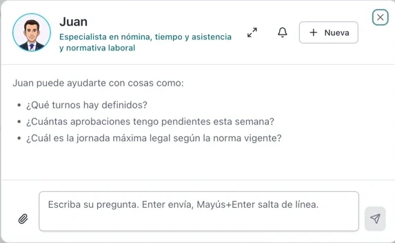 Conversation with Juan, the SelecTime payroll assistant
